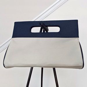 New Estée Lauder Clutch Ivory Canva Nylon Navy Blue Vegan Leather Cosmetic Case